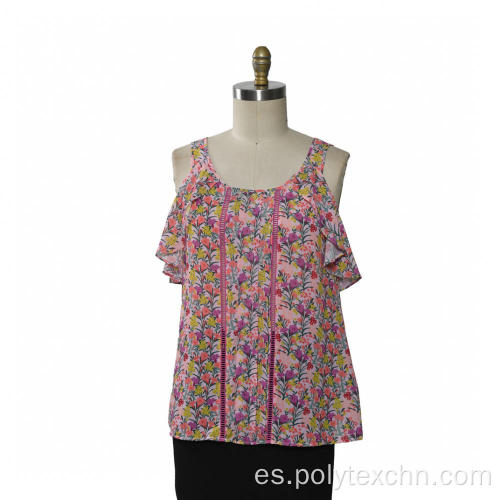 Blusa de gasa para mujer con volantes